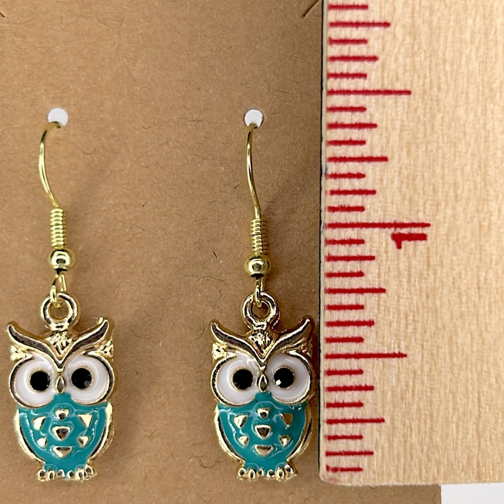18k Gold Plated Hook Owl Dangle Earrings - Picture 2 of 2